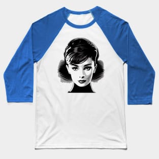 Classic Beauty, Elegant Hollywood Movie Star Looks. Black and White Modern Minimalist Pop Art Baseball T-Shirt